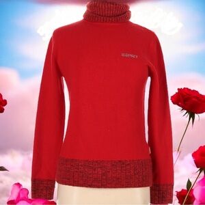 Vintage Y2K Esprit Red Turtleneck 100% Cashmere Cozy Sweater Ski Snow Size S/M